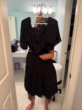 Black Puff-Sleeve Tiered Mini Dress - Women's